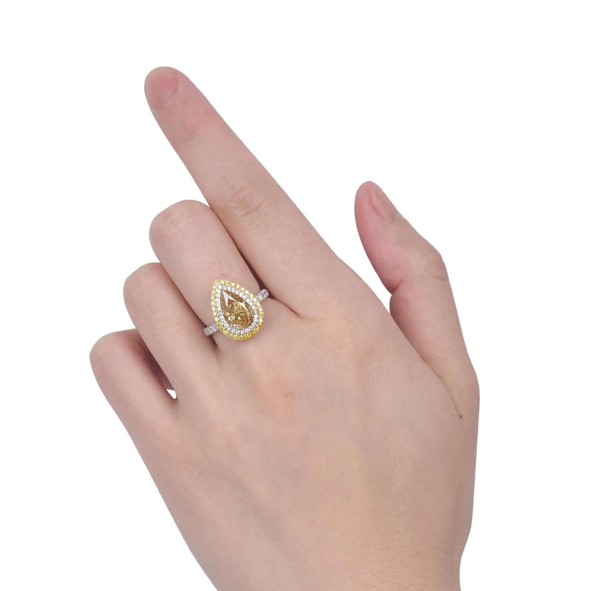 Fancy Brownish Yellow Diamond Ring, 3.23 Ct. TW, Pear shape, GIA Certified,Rings Colored Diamond