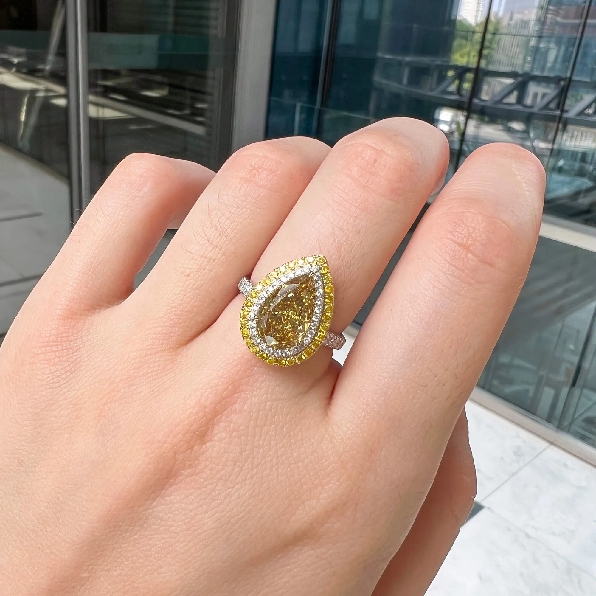 Fancy Brownish Yellow Diamond Ring, 3.23 Ct. TW, Pear shape, GIA Certified,Rings Colored Diamond
