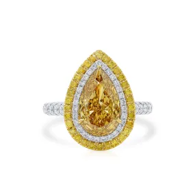 Fancy Brownish Yellow Diamond Ring, 3.23 Ct. TW, Pear shape, GIA Certified,Rings Colored Diamond