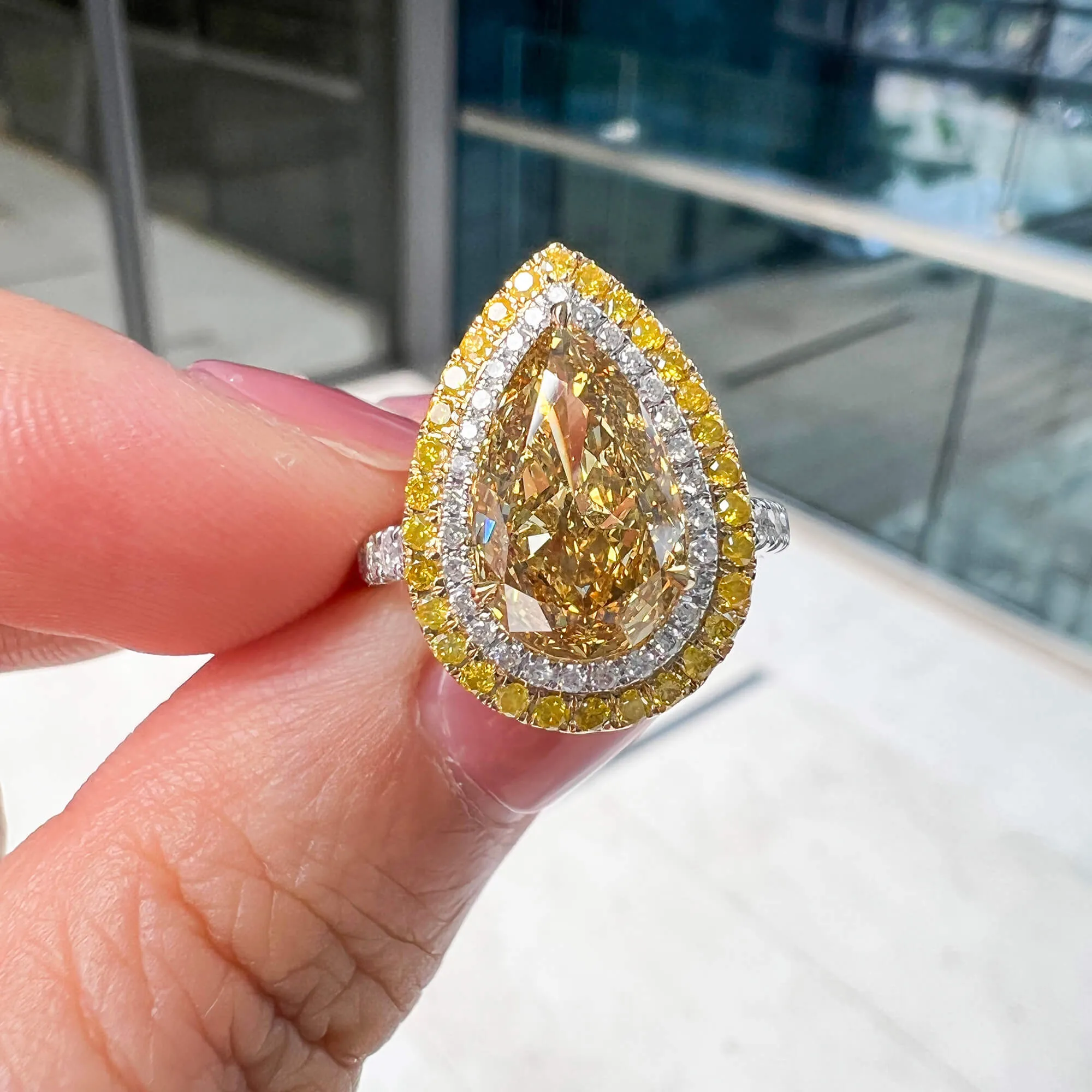 Fancy Brownish Yellow Diamond Ring, 3.23 Ct. TW, Pear shape, GIA Certified,Rings Colored Diamond