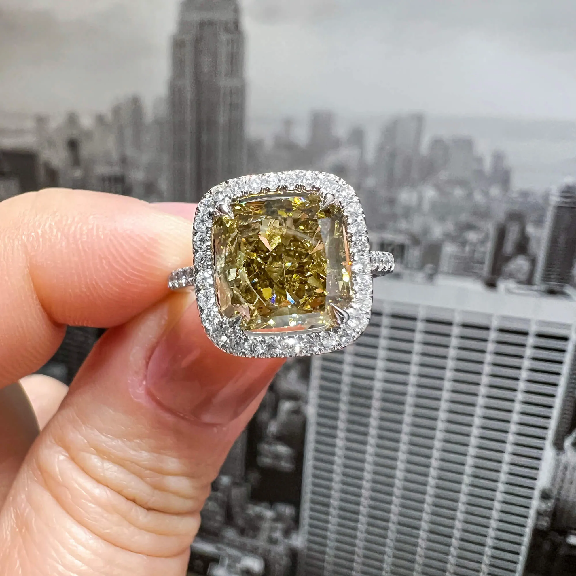 Fancy Dark Brown-Greenish Yellow Diamond Ring, 4.50 Ct. TW, Radiant shape, GIA Certified,Rings Jewelry