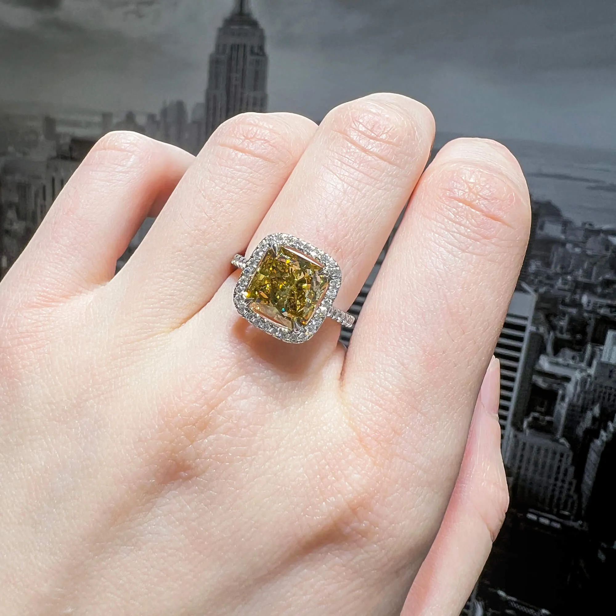 Fancy Dark Brown-Greenish Yellow Diamond Ring, 4.50 Ct. TW, Radiant shape, GIA Certified,Rings Jewelry
