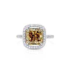 Fancy Dark Brown-Greenish Yellow Diamond Ring, 4.50 Ct. TW, Radiant shape, GIA Certified,Rings Jewelry