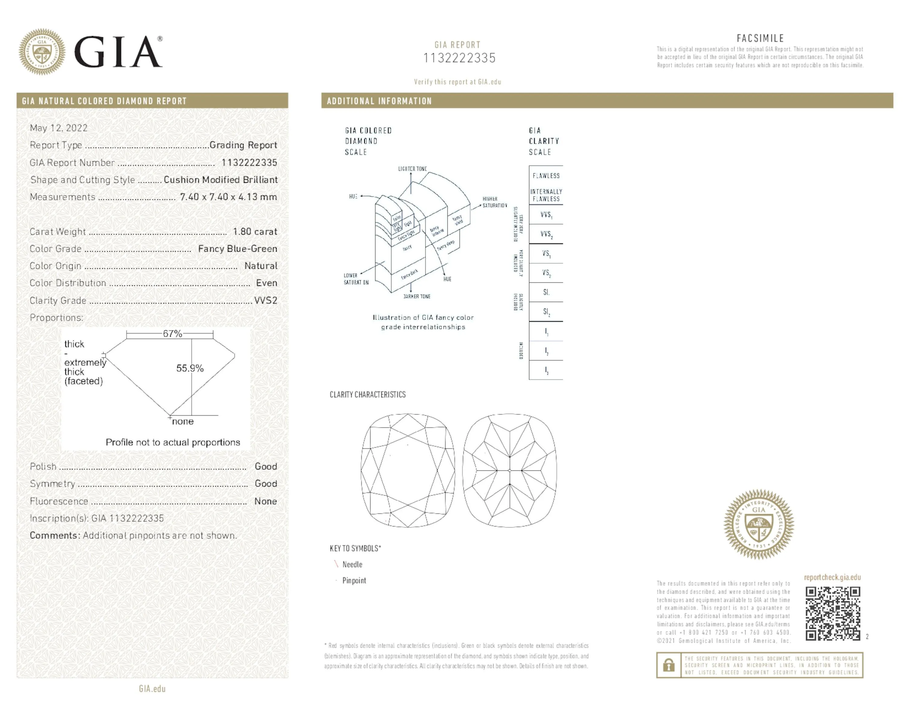 Fancy Green Diamond Ring, 1.81 Ct. TW, Cushion shape, GIA Certified,Rings Colored Diamond
