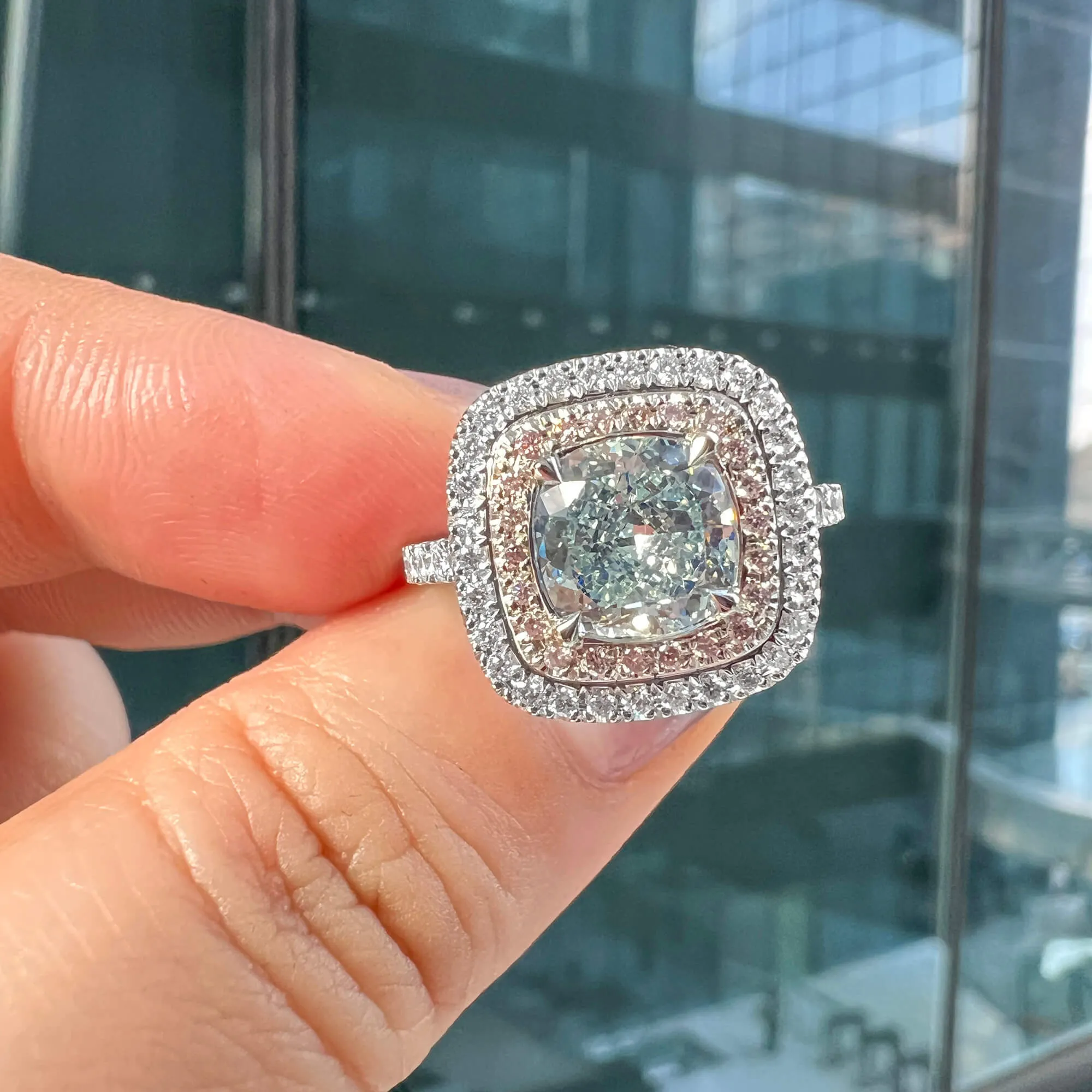 Fancy Green Diamond Ring, 1.81 Ct. TW, Cushion shape, GIA Certified,Rings Jewelry