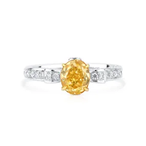 Fancy Intense Yellow Diamond Ring, 1.31 Ct. TW, Oval shape, GIA Certified,Rings Colored Diamond