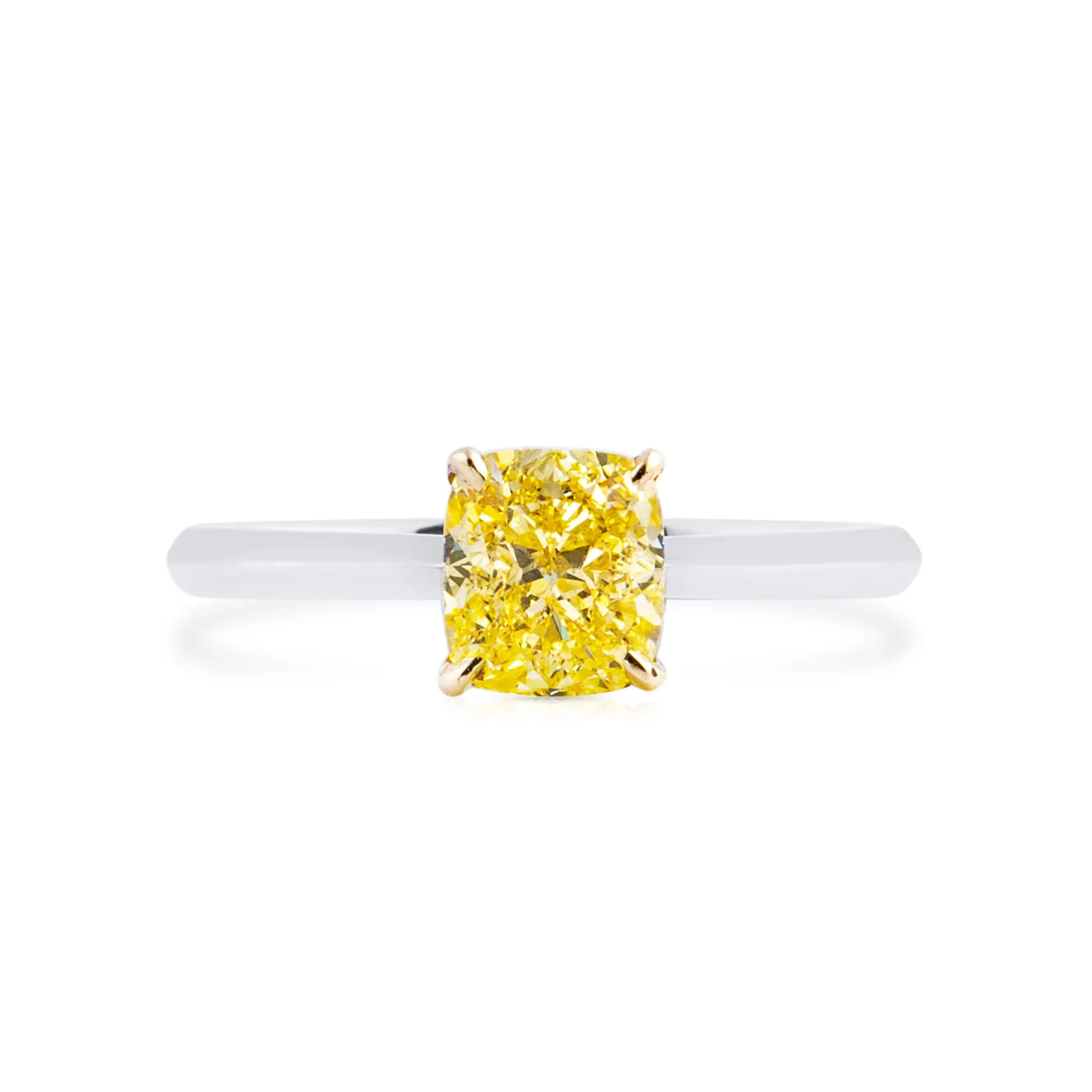 Fancy Intense Yellow Diamond Ring, 1.50 Ct. TW, Cushion shape, GIA Certified,Rings Colored Diamond