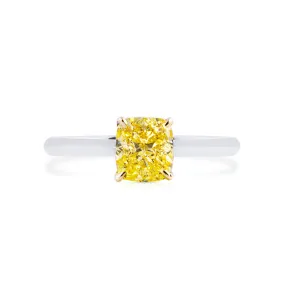 Fancy Intense Yellow Diamond Ring, 1.50 Ct. TW, Cushion shape, GIA Certified,Rings Colored Diamond