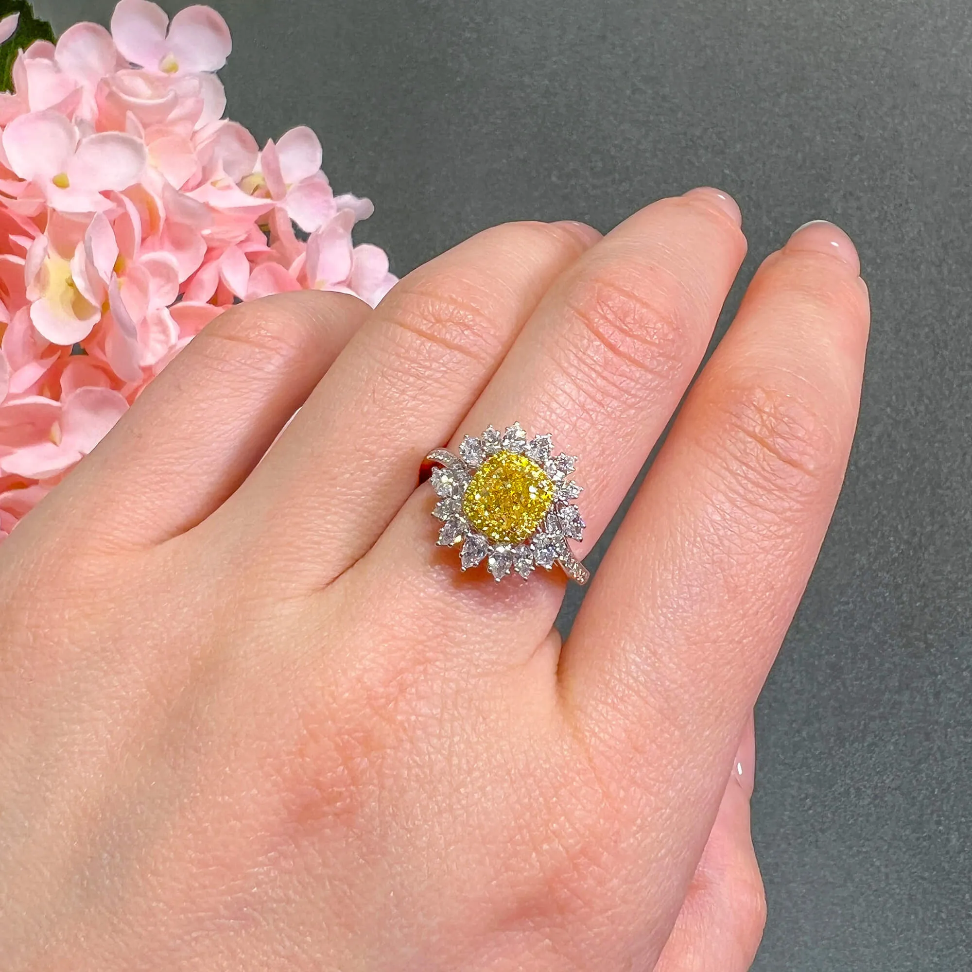 Fancy Intense Yellow Diamond Ring, 1.95 Ct. TW, Cushion shape, GIA Certified,Rings Colored Diamond