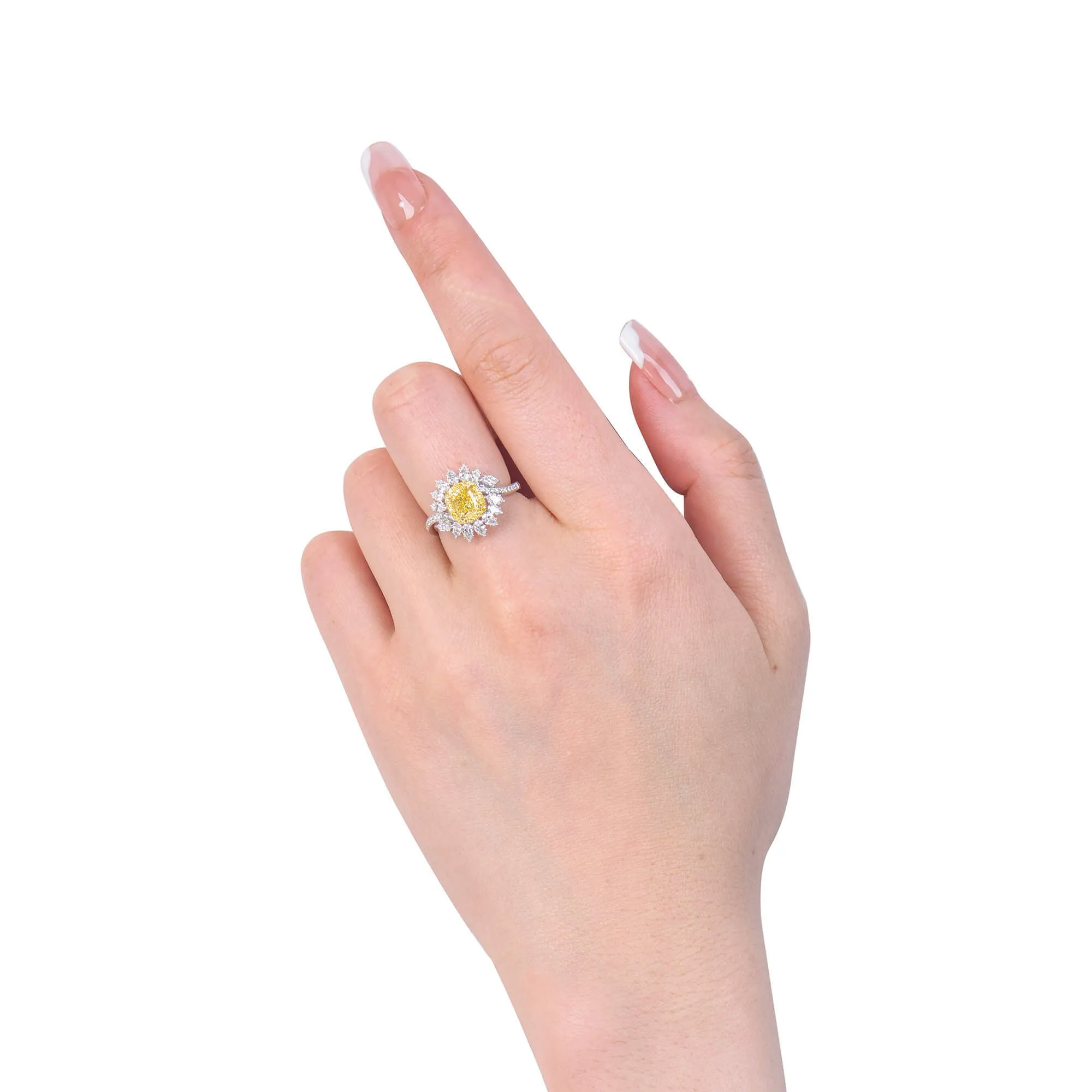 Fancy Intense Yellow Diamond Ring, 1.95 Ct. TW, Cushion shape, GIA Certified,Rings Colored Diamond