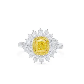 Fancy Intense Yellow Diamond Ring, 1.95 Ct. TW, Cushion shape, GIA Certified,Rings Colored Diamond