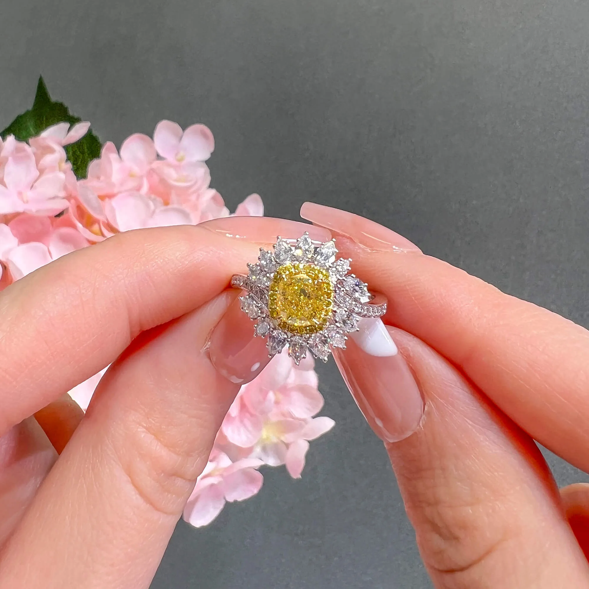 Fancy Intense Yellow Diamond Ring, 1.95 Ct. TW, Cushion shape, GIA Certified,Rings Colored Diamond
