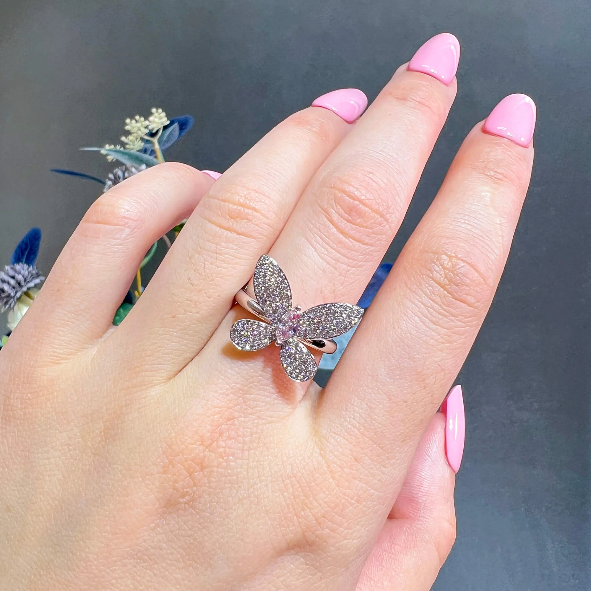 Fancy Light Pink Diamond Ring, 0.67 Ct. TW, Marquise shape,Rings Colored Diamond