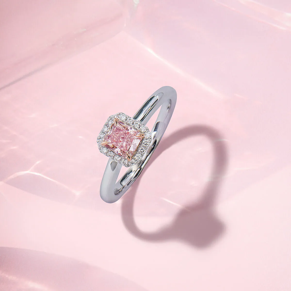 Fancy Light Pink Diamond Ring, 0.75 Ct. TW, Radiant shape, GIA Certified,Rings Colored Diamond