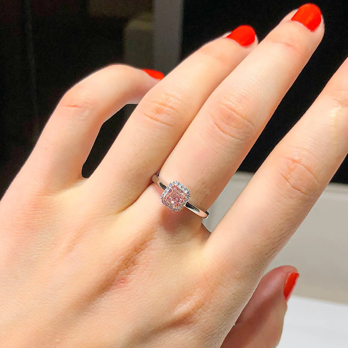 Fancy Light Pink Diamond Ring, 0.75 Ct. TW, Radiant shape, GIA Certified,Rings Colored Diamond