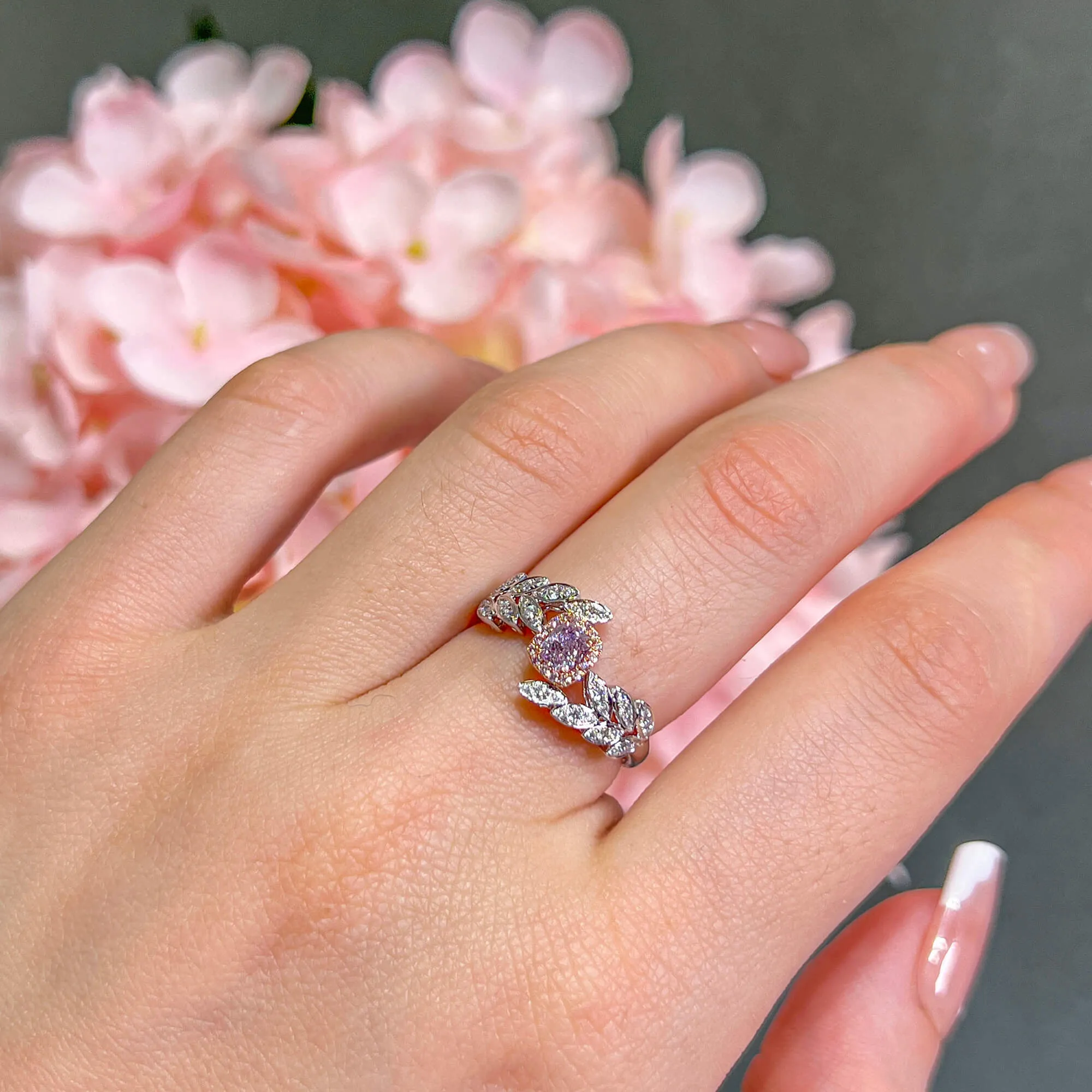 Fancy Light Purplish Pink Diamond Ring, 0.52 Ct. TW, Cushion shape, GIA Certified,Rings Colored Diamond