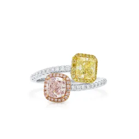 Fancy Light Yellow & Light Pink Diamond Ring, 1.82 Ct. (2.14 Ct. TW), Radiant Shape, JCRF05545744,Rings Colored Diamond