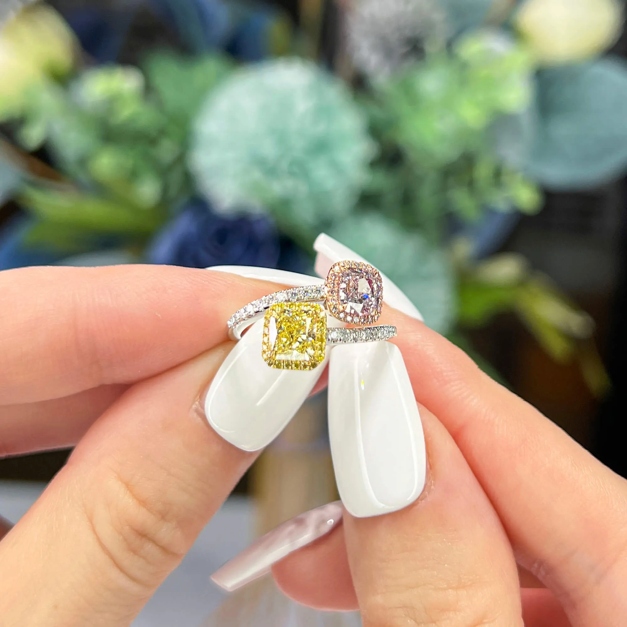 Fancy Light Yellow & Light Pink Diamond Ring, 1.82 Ct. (2.14 Ct. TW), Radiant Shape, JCRF05545744,Rings Colored Diamond