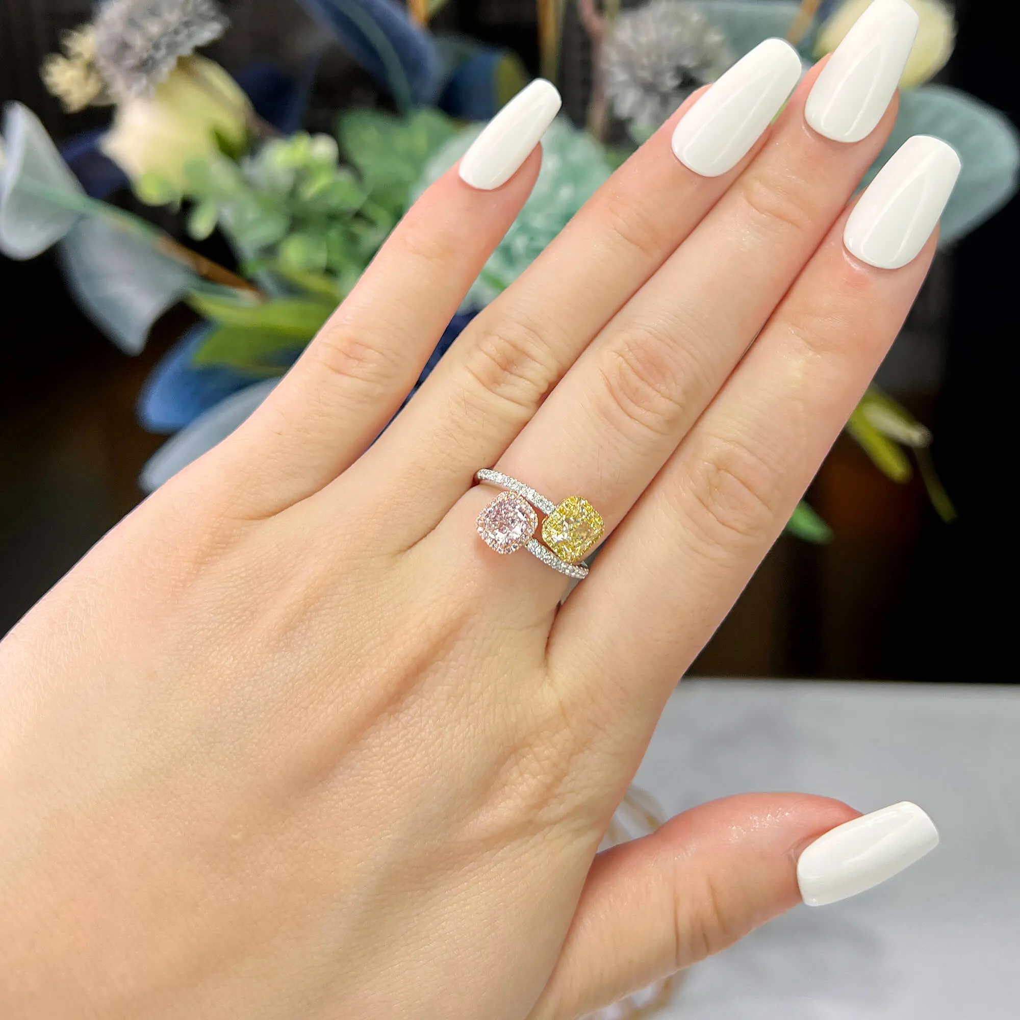 Fancy Light Yellow & Light Pink Diamond Ring, 1.82 Ct. (2.14 Ct. TW), Radiant Shape, JCRF05545744,Rings Colored Diamond