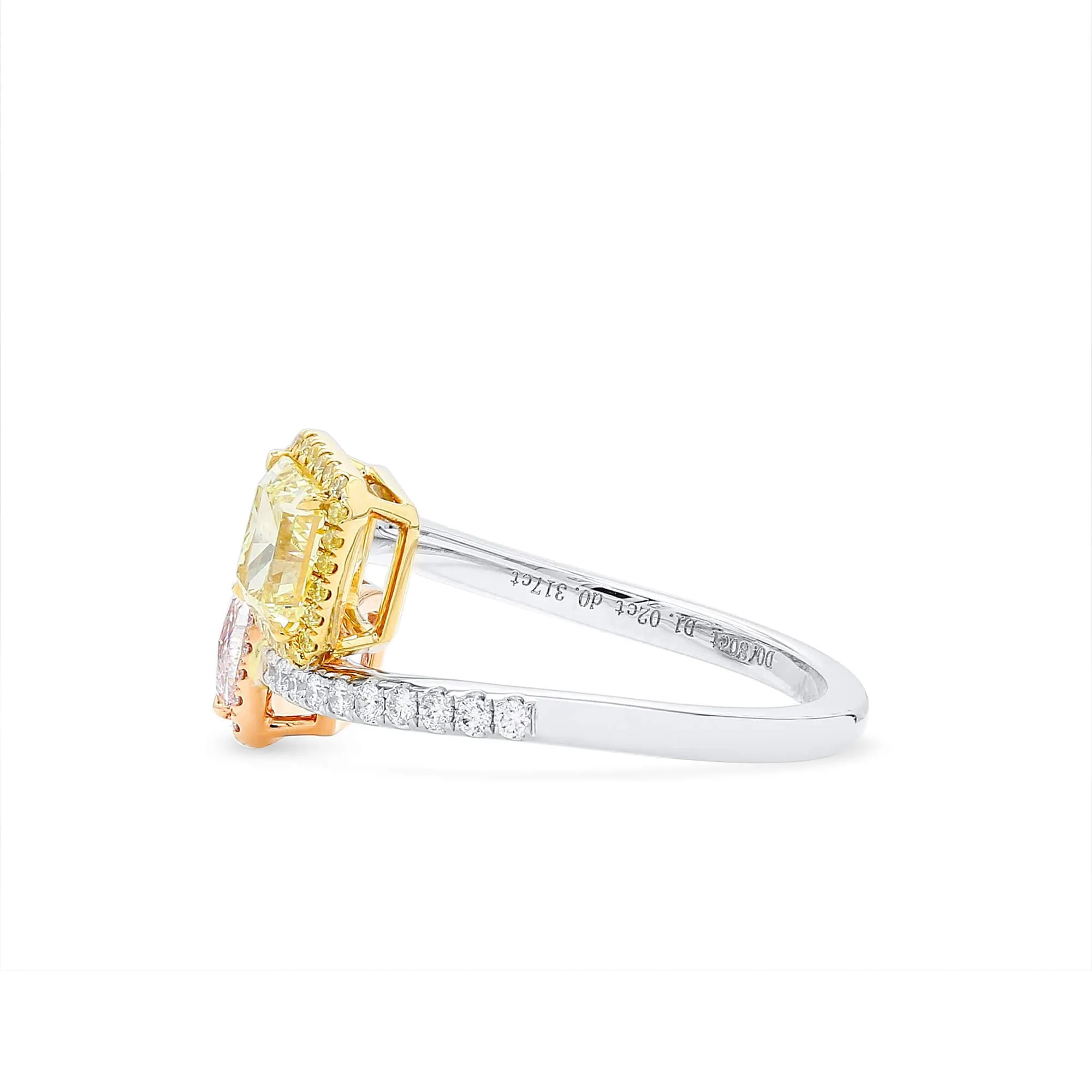 Fancy Light Yellow & Light Pink Diamond Ring, 1.82 Ct. (2.14 Ct. TW), Radiant Shape, JCRF05545744,Rings Colored Diamond
