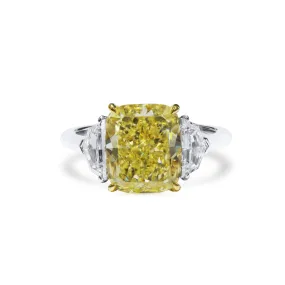 Fancy Light Yellow Diamond Ring, 5.03 Ct. (5.95 Ct. TW), Cushion Shape, 2225754929,Rings Jewelry
