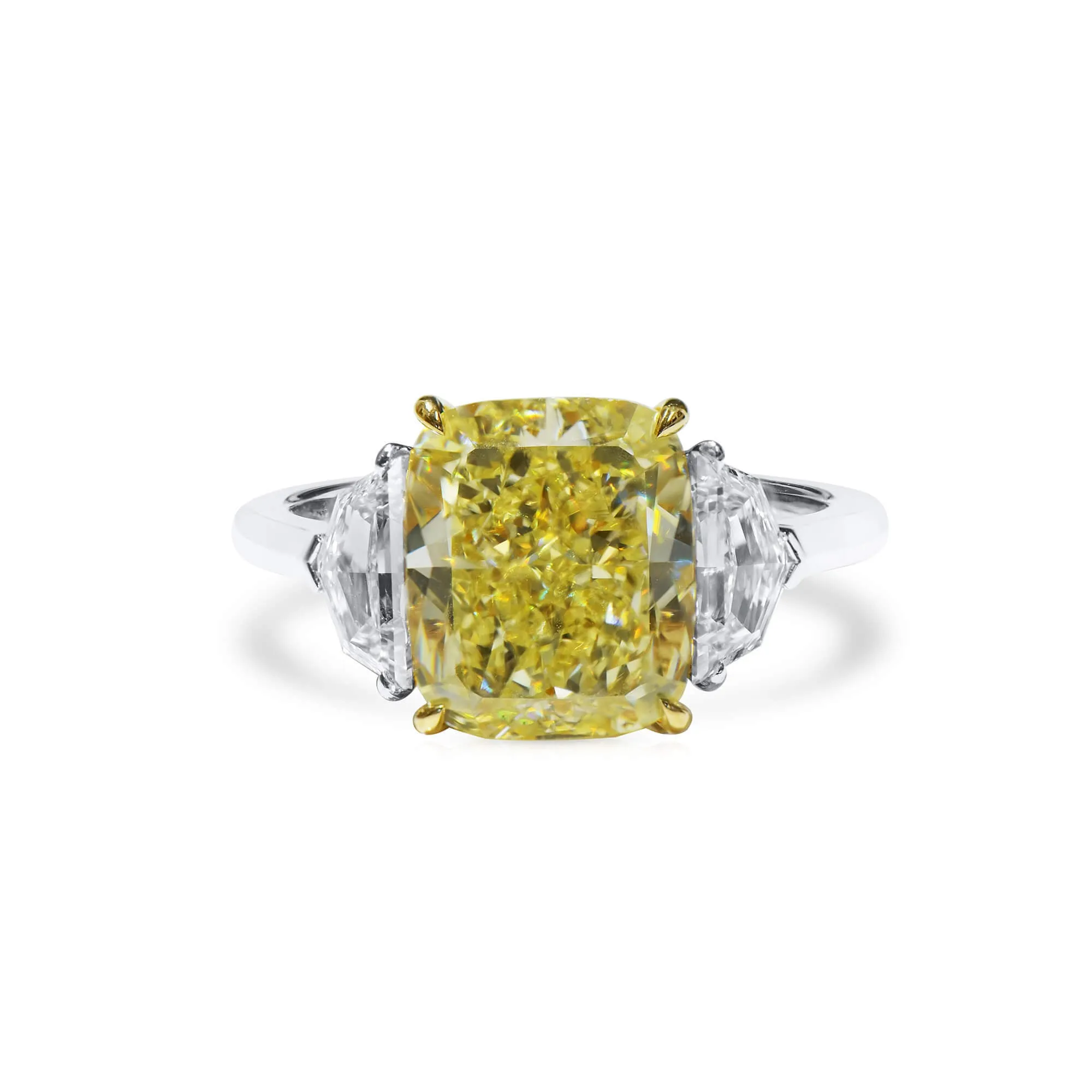 Fancy Light Yellow Diamond Ring, 5.03 Ct. (5.95 Ct. TW), Cushion Shape, 2225754929,Rings Jewelry