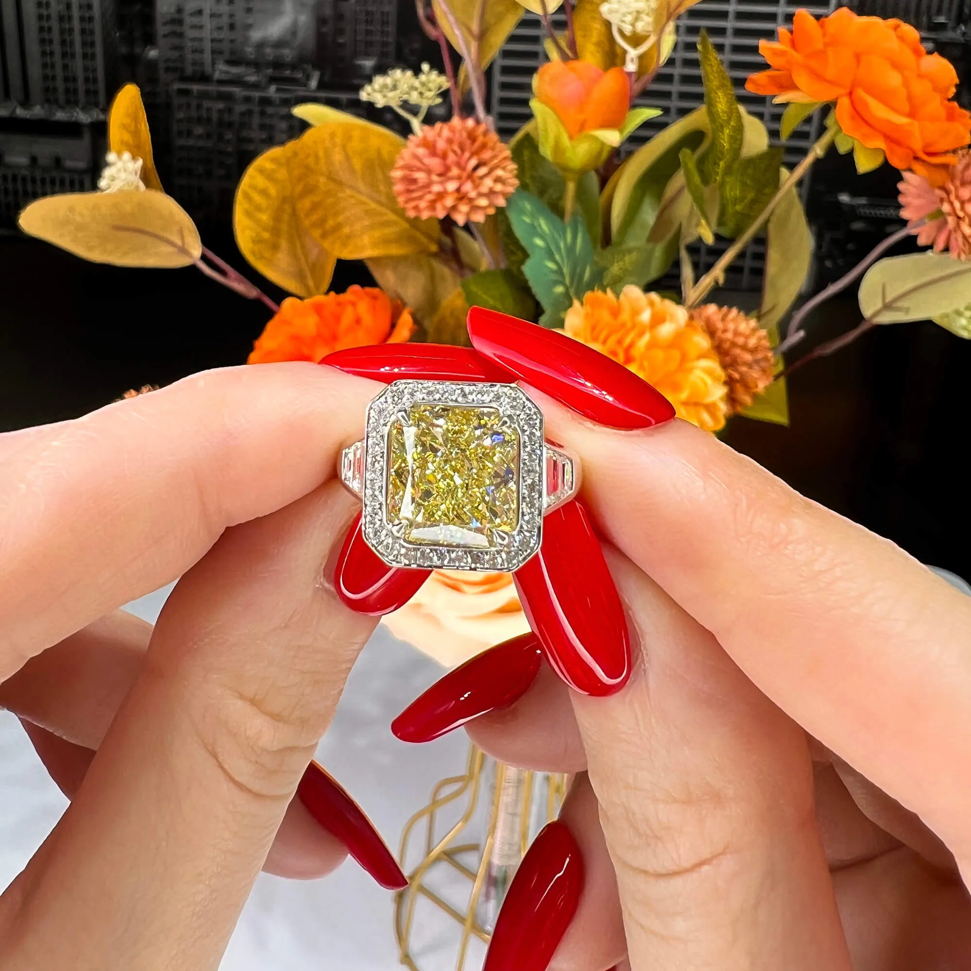 Fancy Light Yellow Diamond Ring, 5.03 Ct. (6.47 Ct. TW), Radiant Shape, 6224762251,Rings Colored Diamond