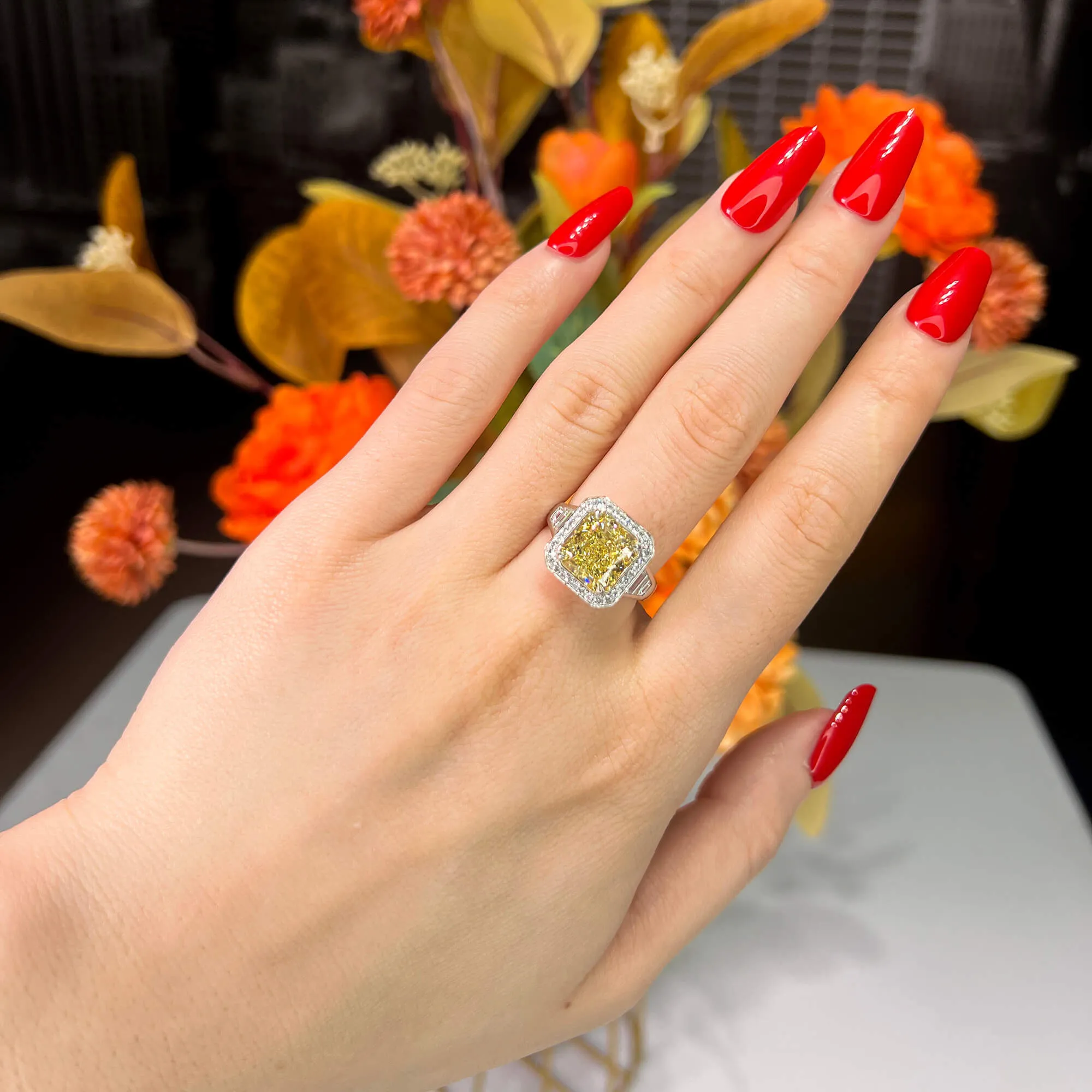 Fancy Light Yellow Diamond Ring, 5.03 Ct. (6.47 Ct. TW), Radiant Shape, 6224762251,Rings Colored Diamond