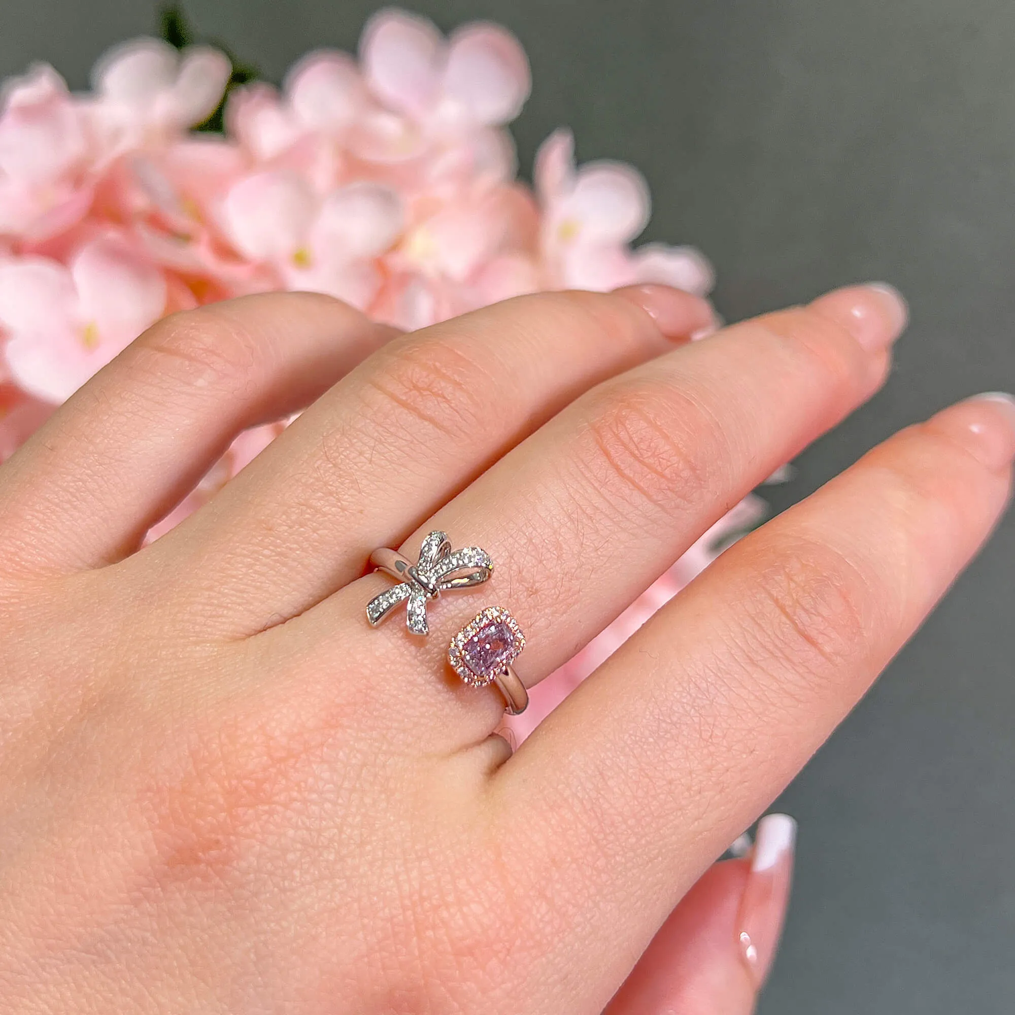 Fancy Purple Pink Diamond Ring, 0.45 Ct. TW, Radiant shape, GIA Certified,Rings Colored Diamond