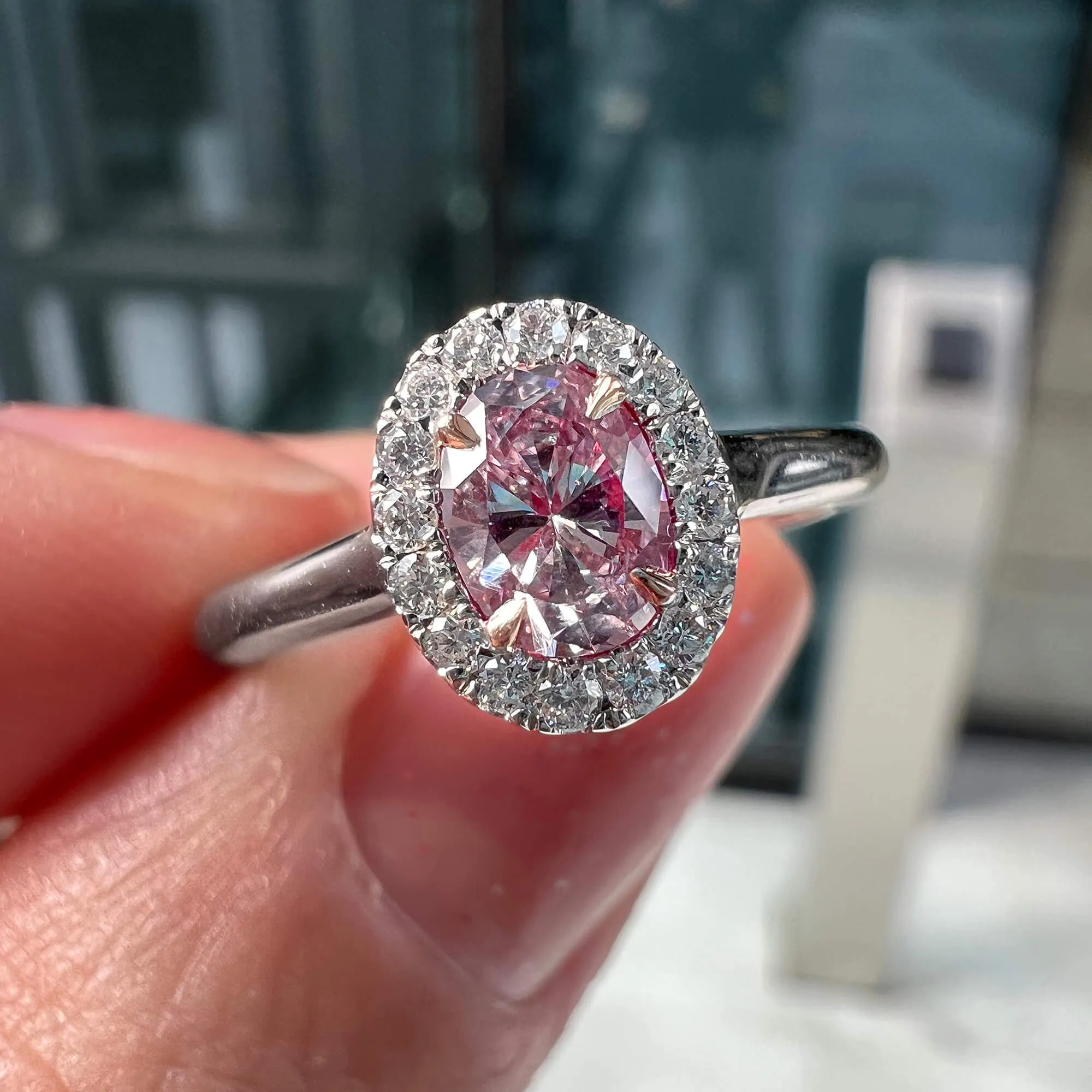 Fancy Purplish Pink Diamond Ring, 0.49 Ct. TW, Oval shape, GIA Certified,Rings Colored Diamond
