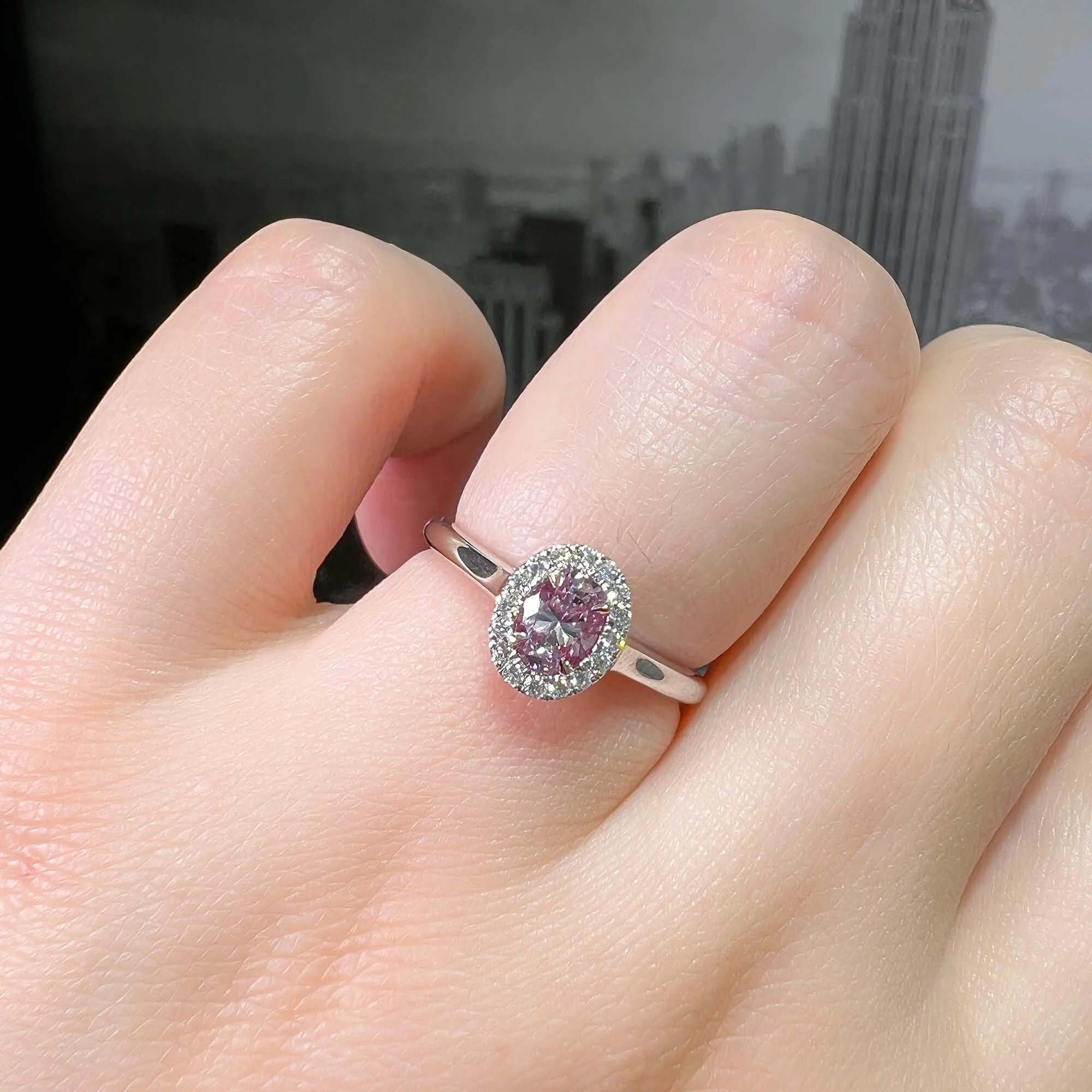 Fancy Purplish Pink Diamond Ring, 0.49 Ct. TW, Oval shape, GIA Certified,Rings Colored Diamond