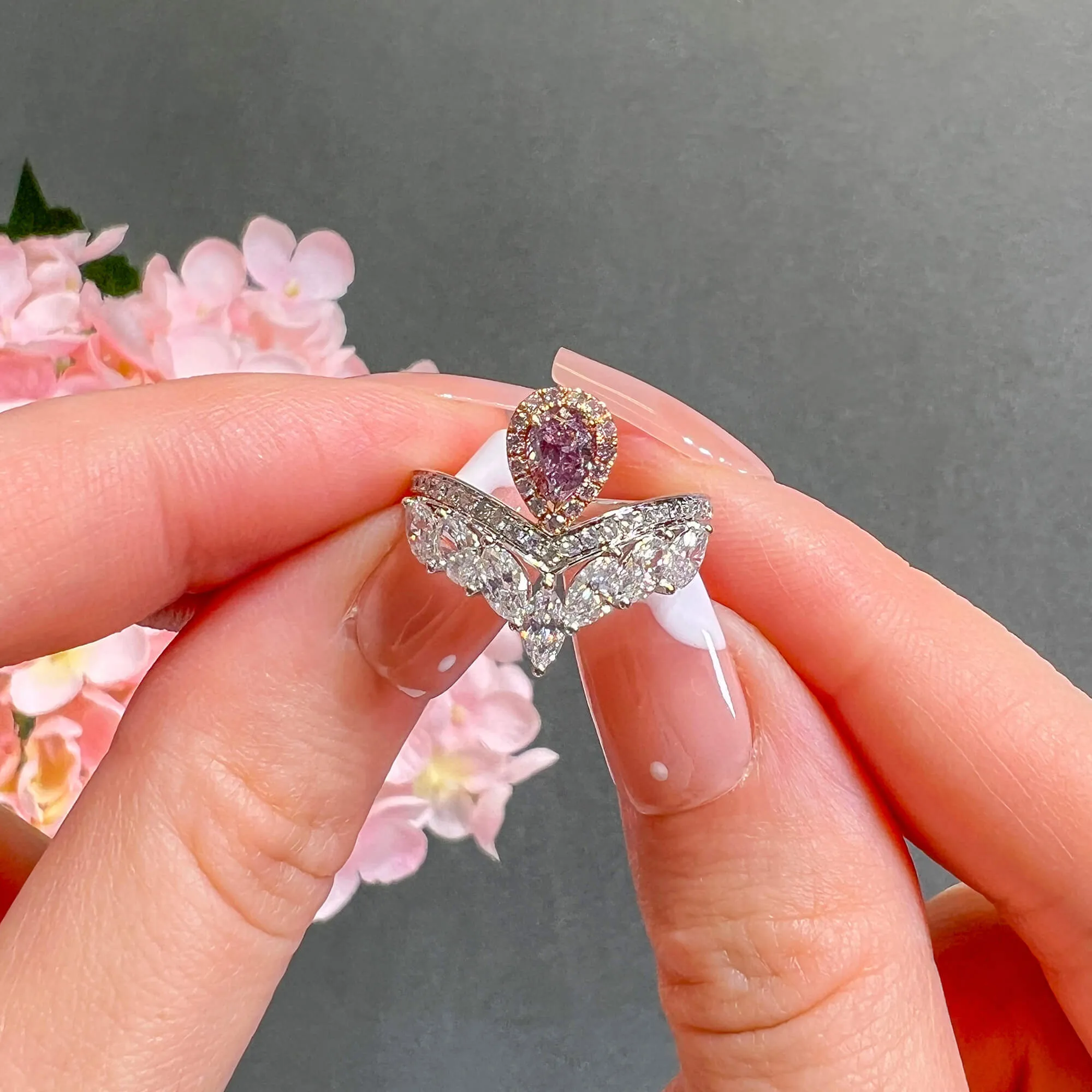 Fancy Purplish Pink Diamond Ring, 1.68 Ct. TW, Pear shape, GIA Certified,Rings Colored Diamond