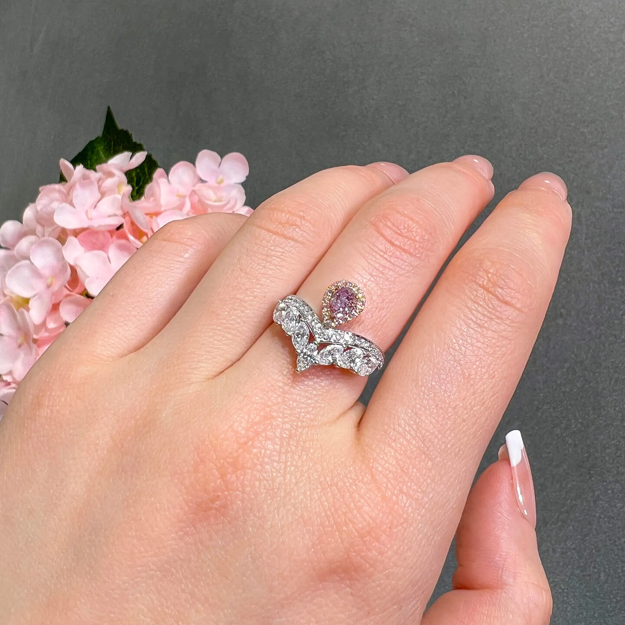 Fancy Purplish Pink Diamond Ring, 1.68 Ct. TW, Pear shape, GIA Certified,Rings Colored Diamond