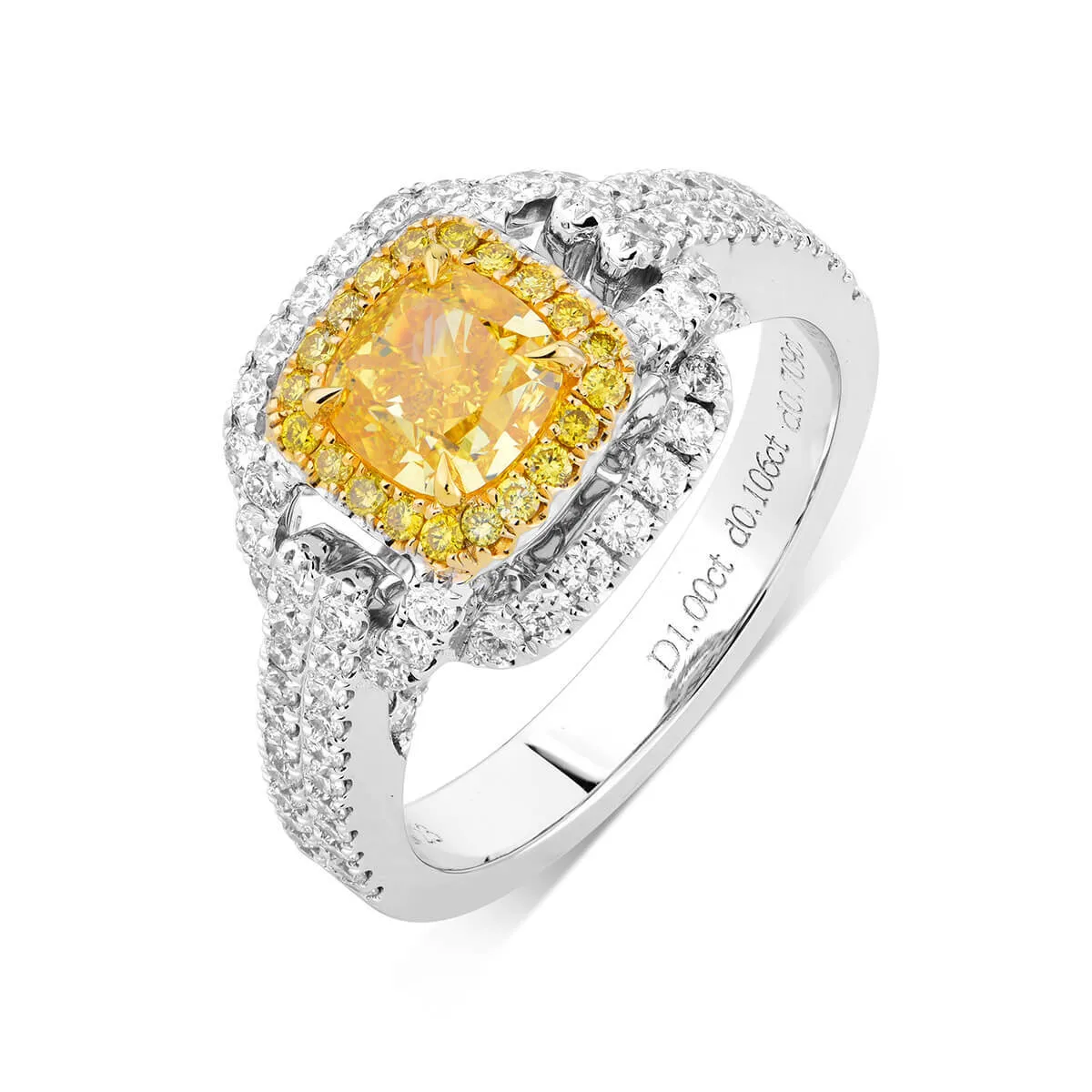Fancy Vivid Yellow Diamond Ring, 1.82 Ct. TW, Cushion shape, GIA Certified,Rings Colored Diamond