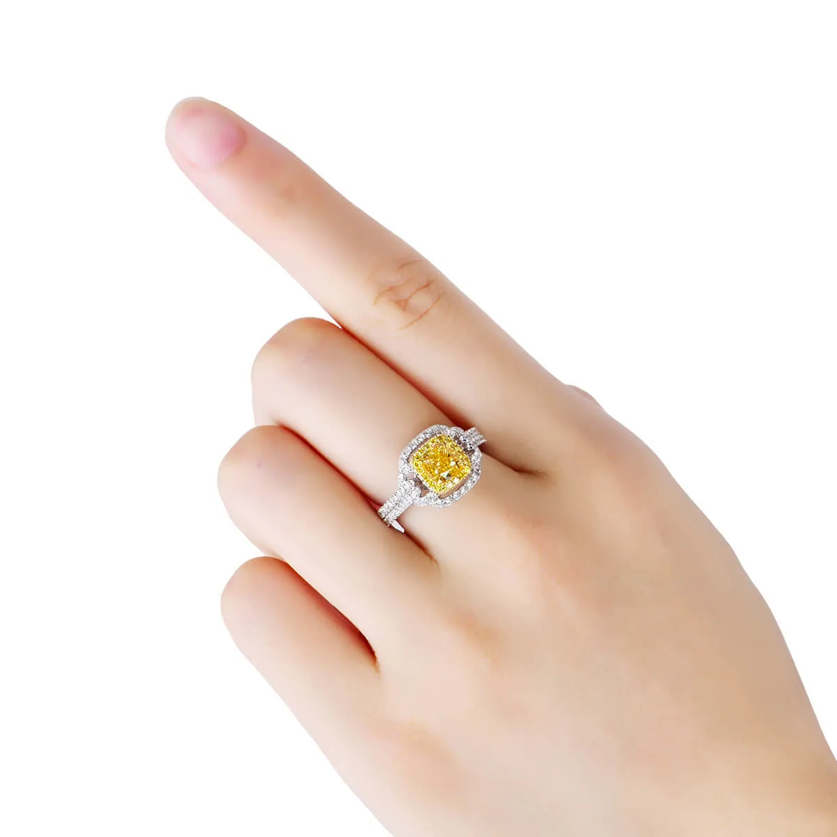 Fancy Vivid Yellow Diamond Ring, 1.82 Ct. TW, Cushion shape, GIA Certified,Rings Colored Diamond