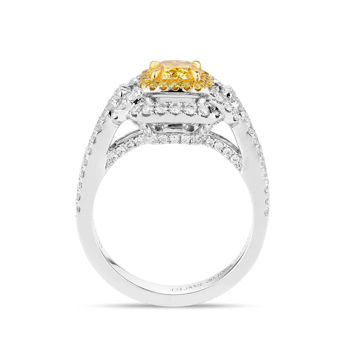 Fancy Vivid Yellow Diamond Ring, 1.82 Ct. TW, Cushion shape, GIA Certified,Rings Colored Diamond