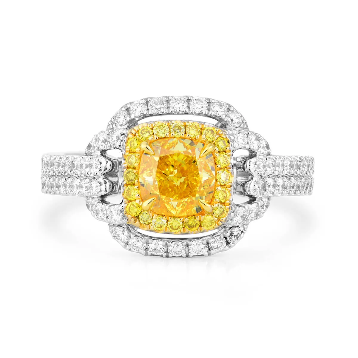 Fancy Vivid Yellow Diamond Ring, 1.82 Ct. TW, Cushion shape, GIA Certified,Rings Colored Diamond