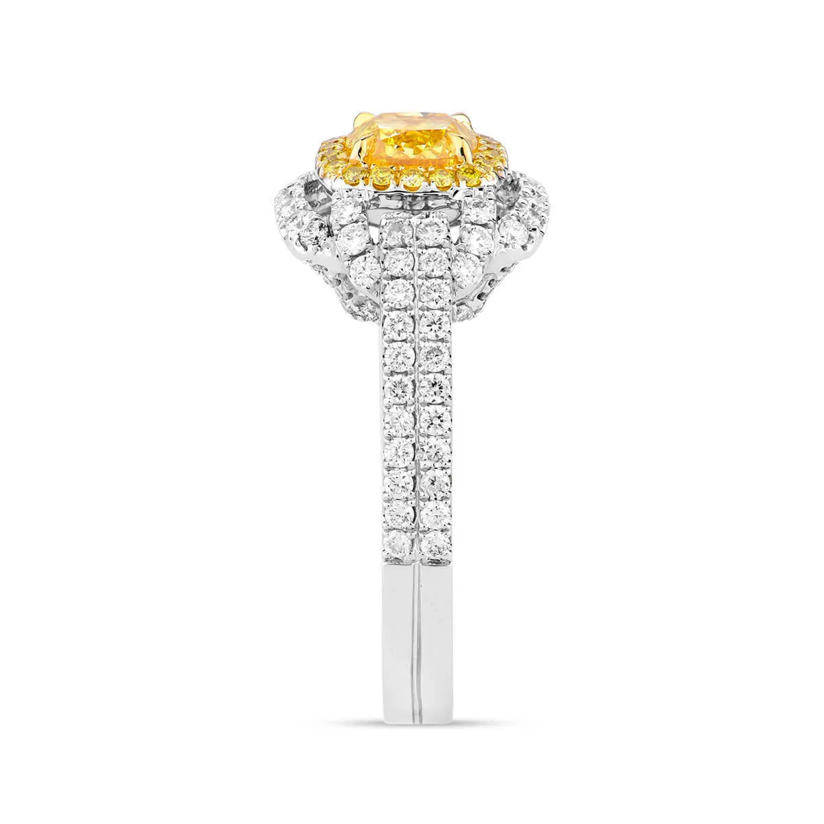Fancy Vivid Yellow Diamond Ring, 1.82 Ct. TW, Cushion shape, GIA Certified,Rings Colored Diamond