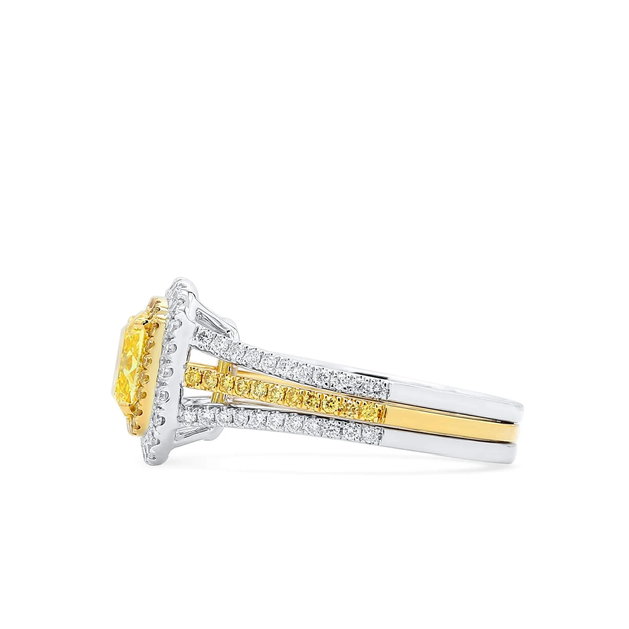 Fancy Vivid Yellow Diamond Ring, 2.08 Ct. TW, Cushion shape, GIA Certified,Rings Colored Diamond