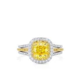 Fancy Vivid Yellow Diamond Ring, 2.08 Ct. TW, Cushion shape, GIA Certified,Rings Colored Diamond