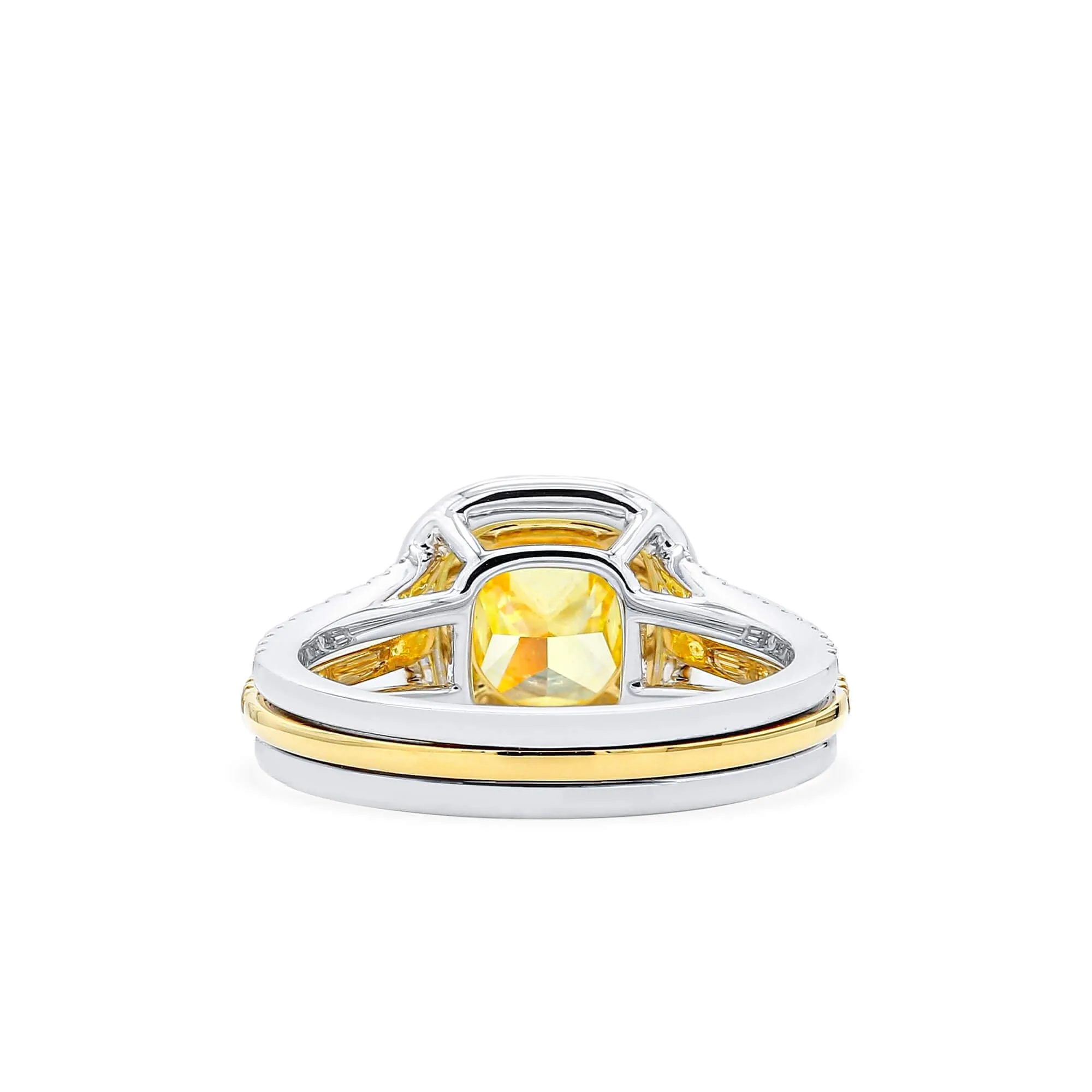 Fancy Vivid Yellow Diamond Ring, 2.08 Ct. TW, Cushion shape, GIA Certified,Rings Colored Diamond