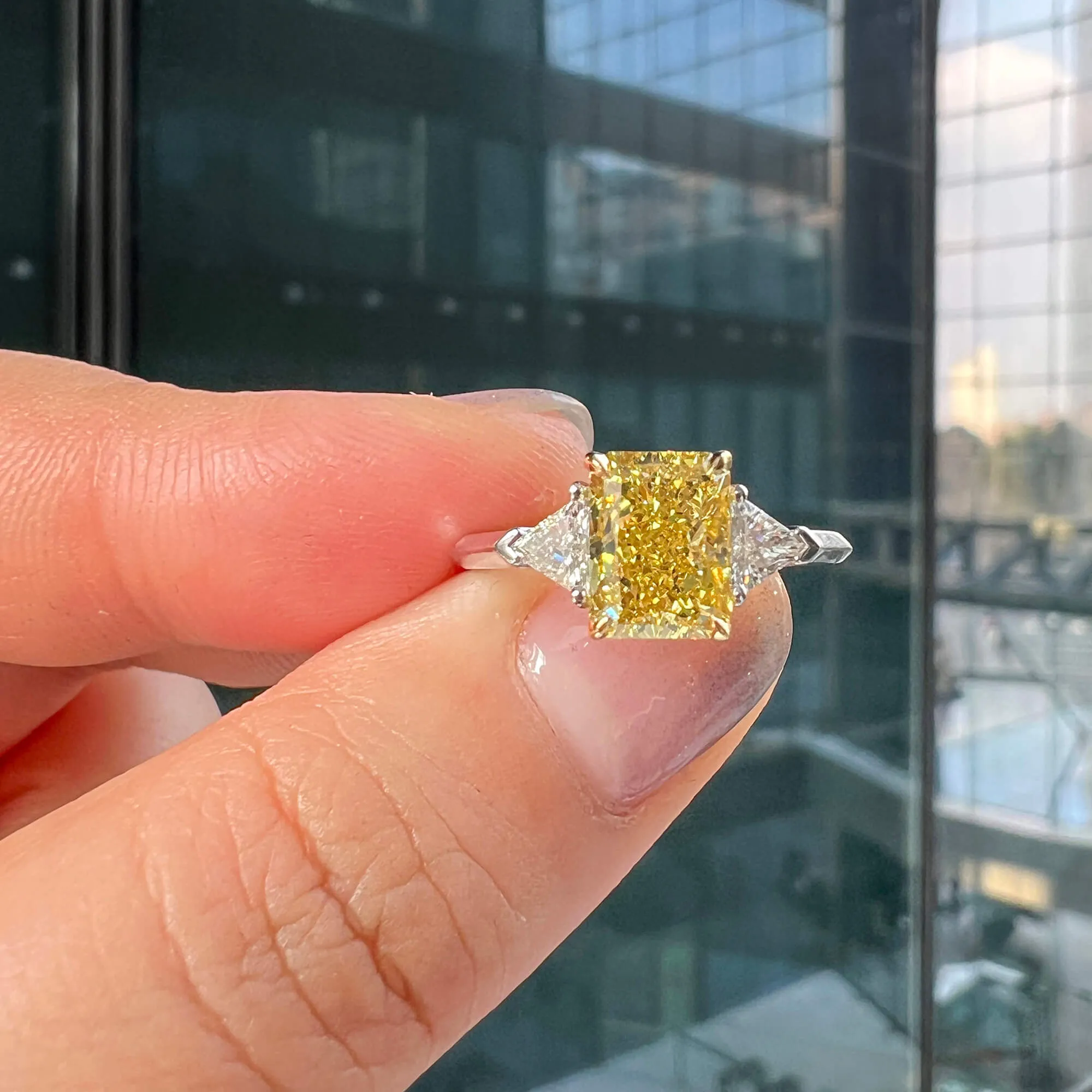 Fancy Vivid Yellow Diamond Ring, 2.20 Ct. TW, Radiant shape, GIA Certified,Rings Colored Diamond