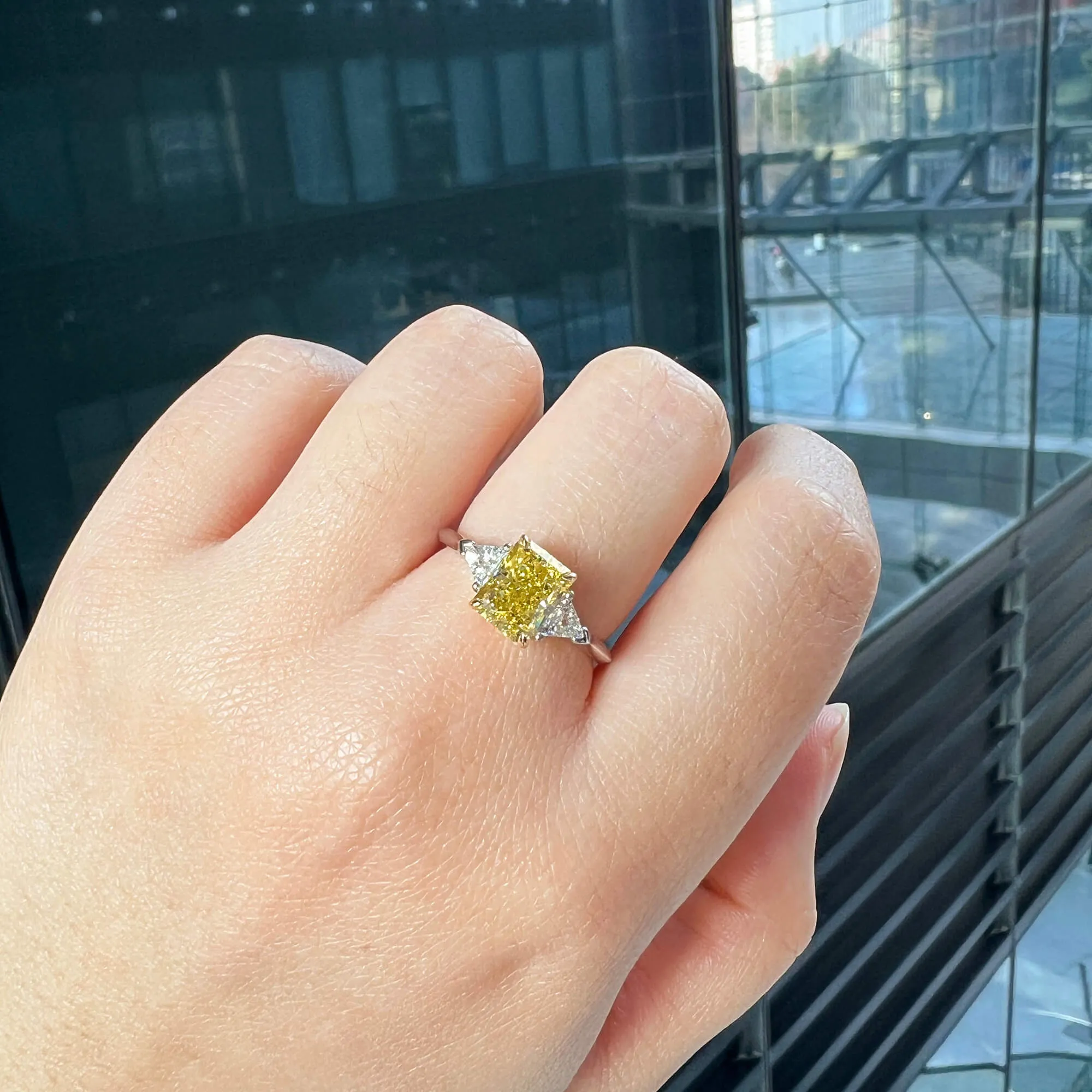 Fancy Vivid Yellow Diamond Ring, 2.20 Ct. TW, Radiant shape, GIA Certified,Rings Colored Diamond