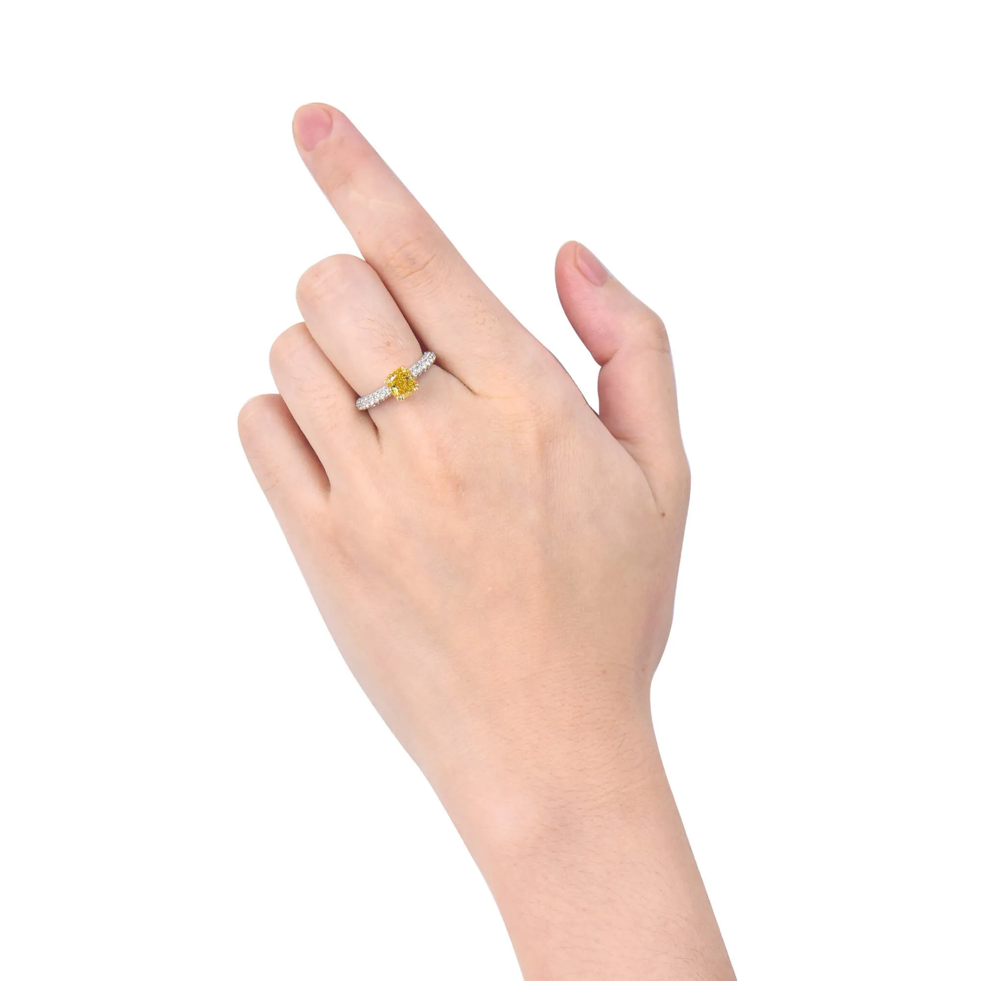 Fancy Vivid Yellow Diamond Ring, 2.37 Ct. TW, Cushion shape, GIA Certified,Rings Colored Diamond
