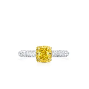 Fancy Vivid Yellow Diamond Ring, 2.37 Ct. TW, Cushion shape, GIA Certified,Rings Colored Diamond