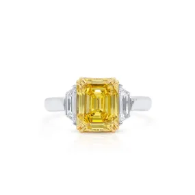 Fancy Vivid Yellow Diamond Ring, 3.46 Ct. TW, Radiant shape, GIA Certified,Rings Colored Diamond