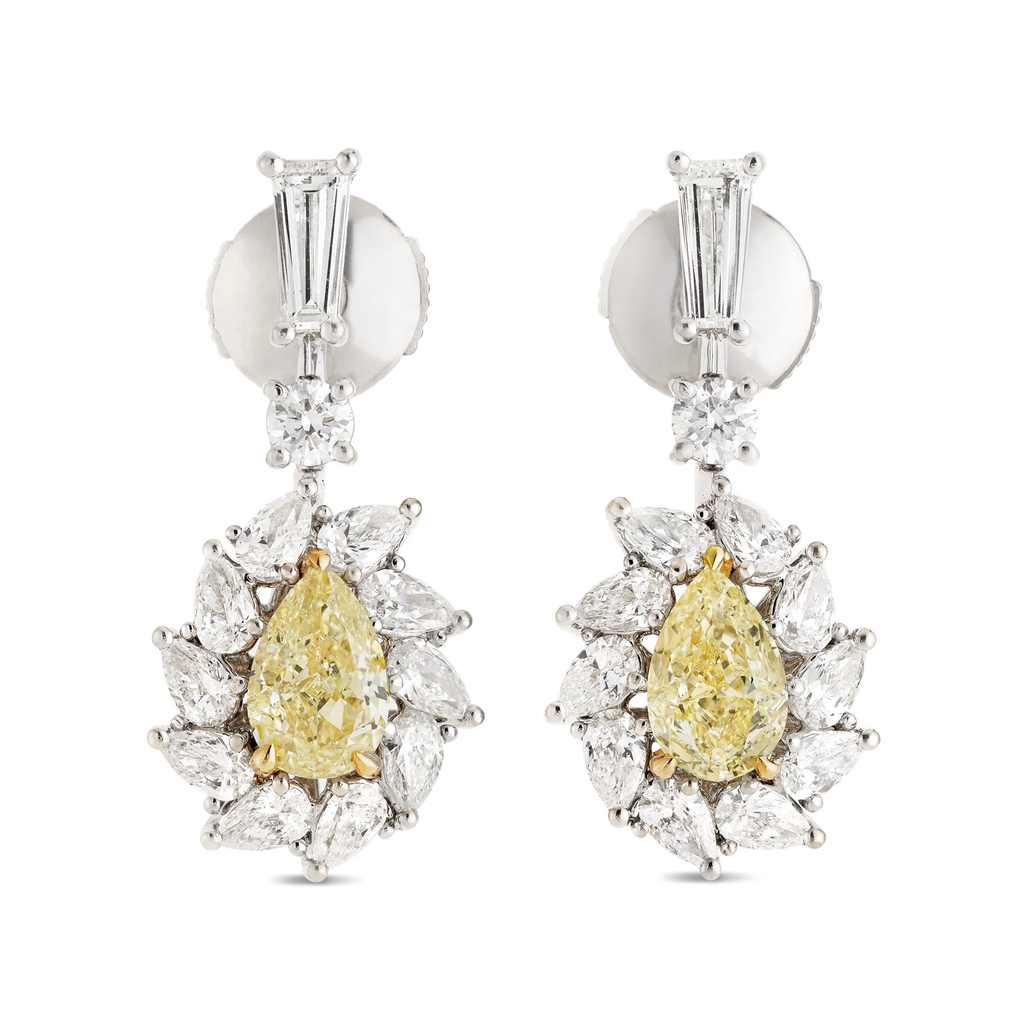Fancy Yellow and White Diamond Earrings, 1.43 Ct. (3.30 Ct. TW), Pear Shape, JCEF01106411,Earrings Diamond Yellow