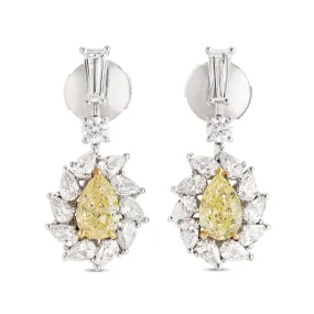 Fancy Yellow and White Diamond Earrings, 1.43 Ct. (3.30 Ct. TW), Pear Shape, JCEF01106411,Earrings Diamond Yellow