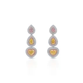 Fancy Yellow Diamond Earrings, 3.00 Ct. TW, Heart shape,Earrings Diamond Yellow