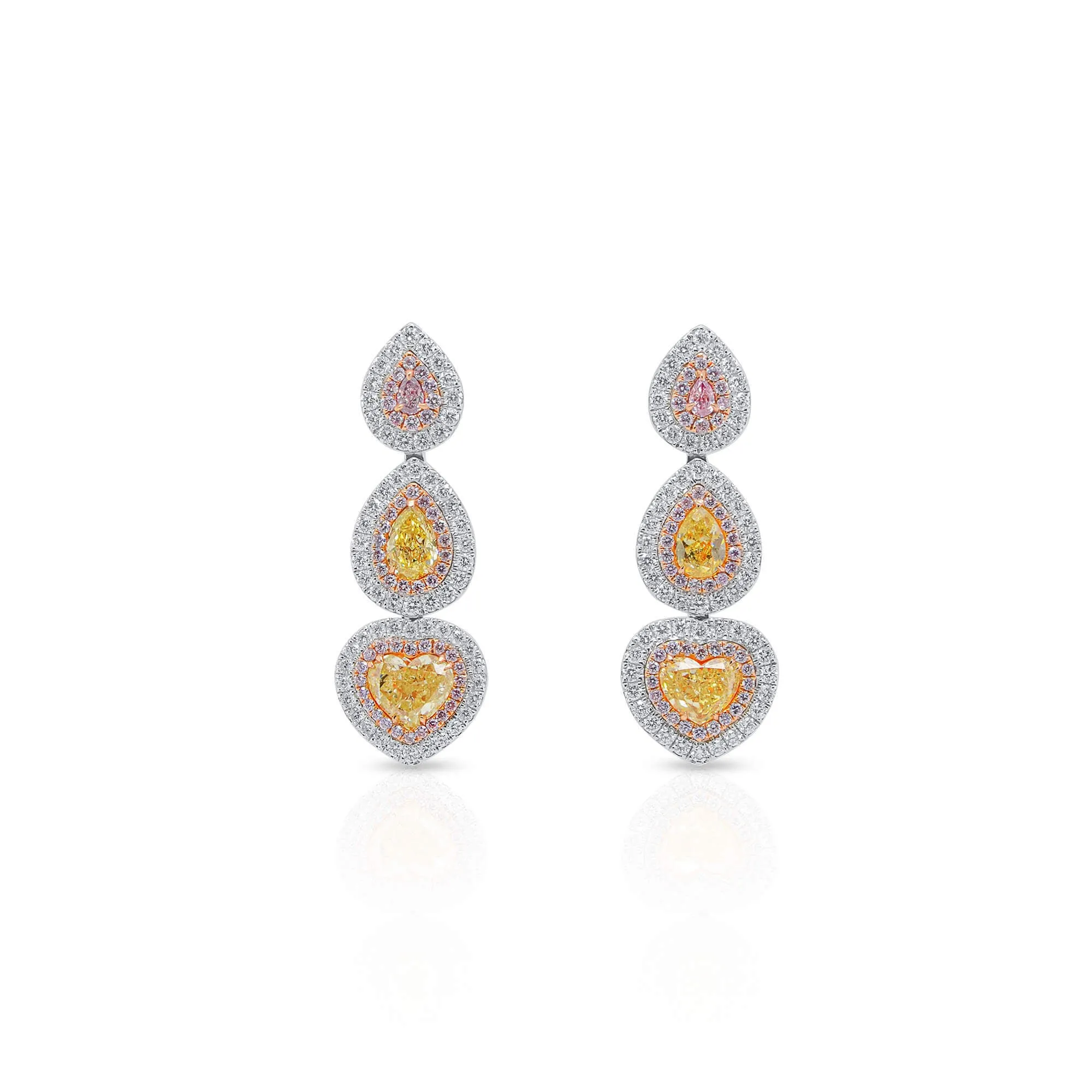 Fancy Yellow Diamond Earrings, 3.00 Ct. TW, Heart shape,Earrings Diamond Yellow